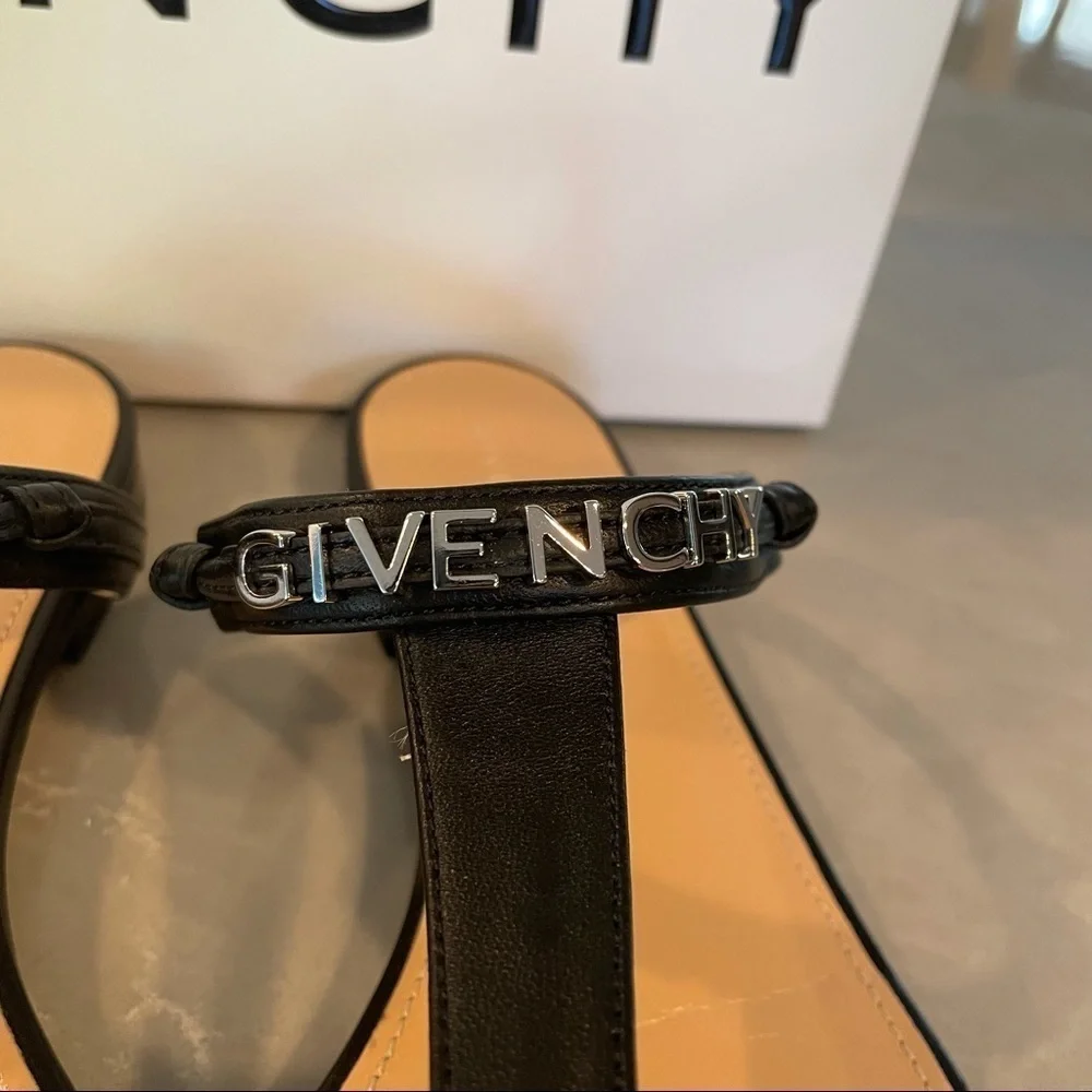GIVENCHY black thong metal logo sandals size 36